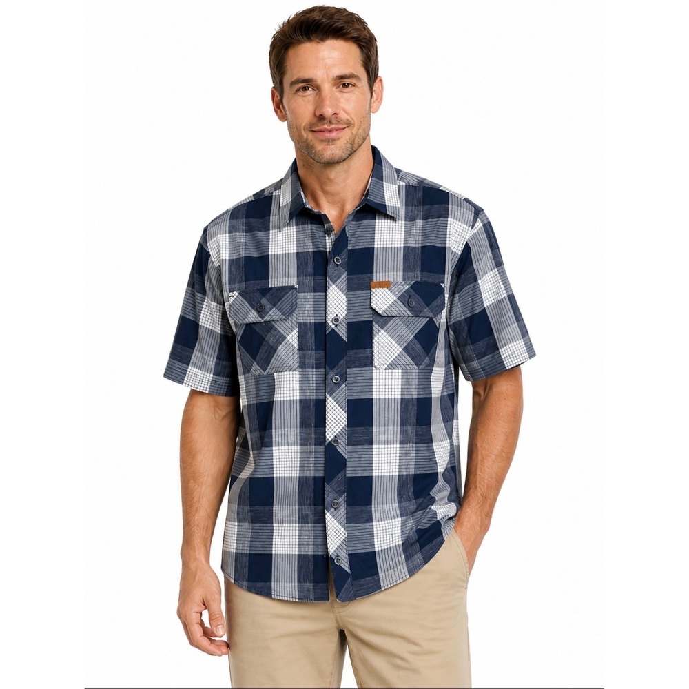Orvis Classic Collections Short Sleeve Plaid Button Up Shirt Mens Large Blue